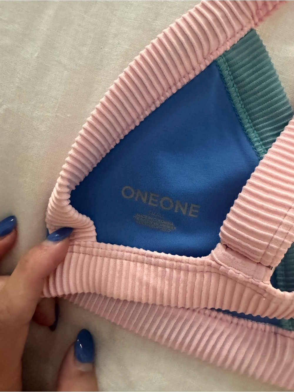 Blue & Pink Colorblock Ribbed Bikini Set - Picture 4 of 4